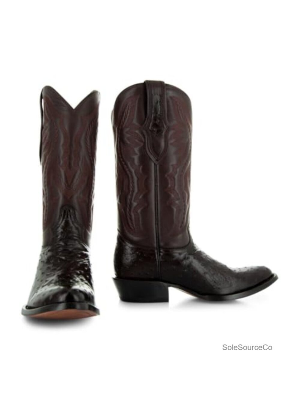 Men's Ostrich Print Leather Cowboy Boots Round Toe Western